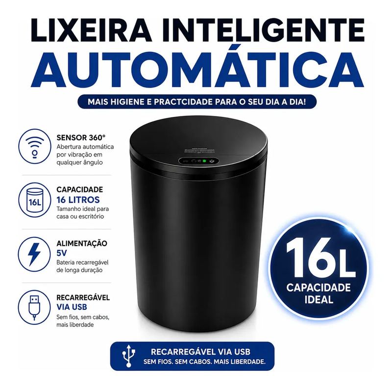 Lixeira Inteligente Automática 16 L com Sensor